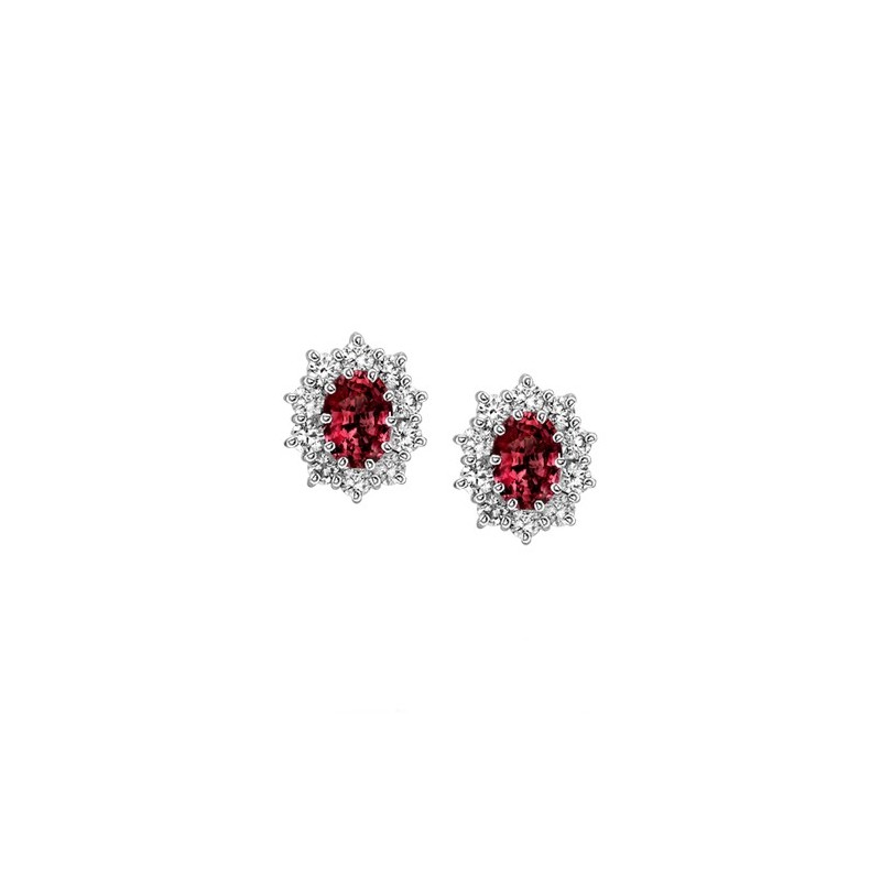 18ct Gold Ruby & Diamond Cluster Stud Earrings - R 1.66 D 0.87