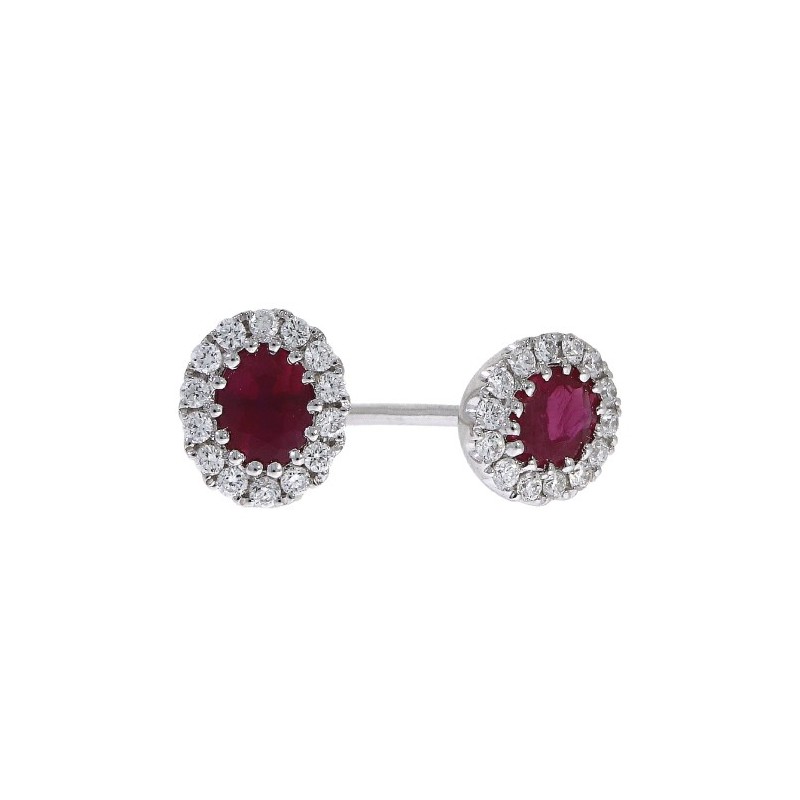 18ct White Gold Ruby & Diamond Cluster Studs - R 0.59 D 0.18