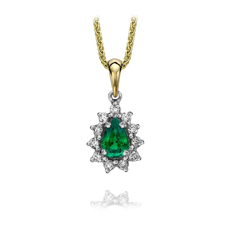 18ct Gold Emerald & Diamond Drop Pendant - E 0.64  D 0.15