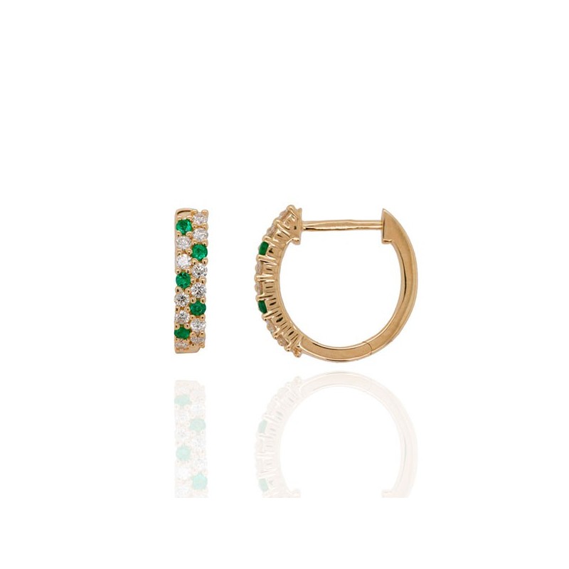 9ct Gold Emerald & Diamond Huggy Hoop Earrings - D 0.22cts