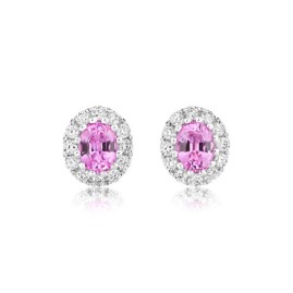 18ct White Gold Pink Sapphire & Diamond Earrings - P 0.40 D 0.13