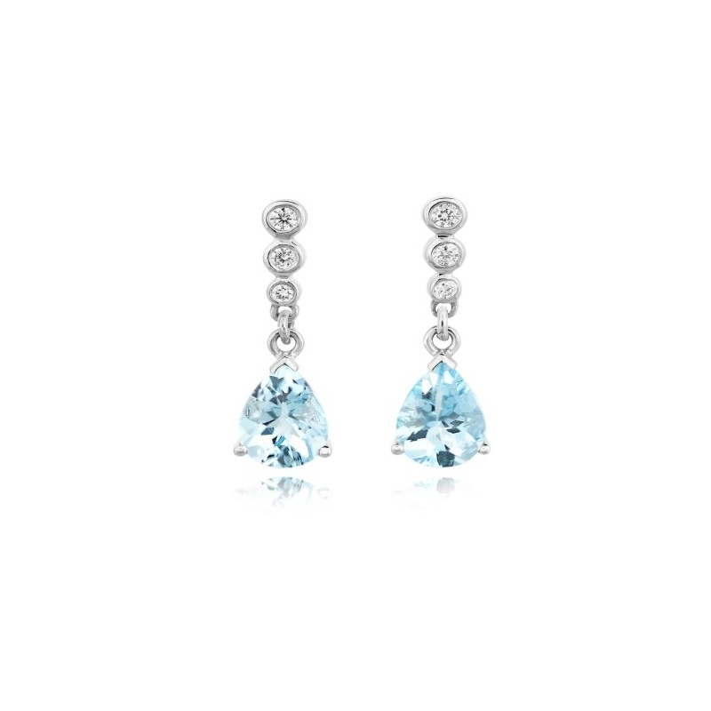 18ct White Gold Aquamarine & Diamond Earrings- A 1.06 D 0.08ct