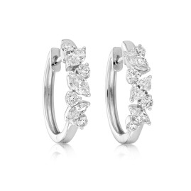 18ct White Gold Marquise & Round Diamond Hoop Earrings - 0.77