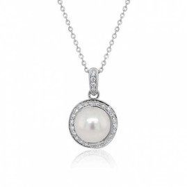 9ct White Gold Pearl & Diamond Pendant - 0.18cts