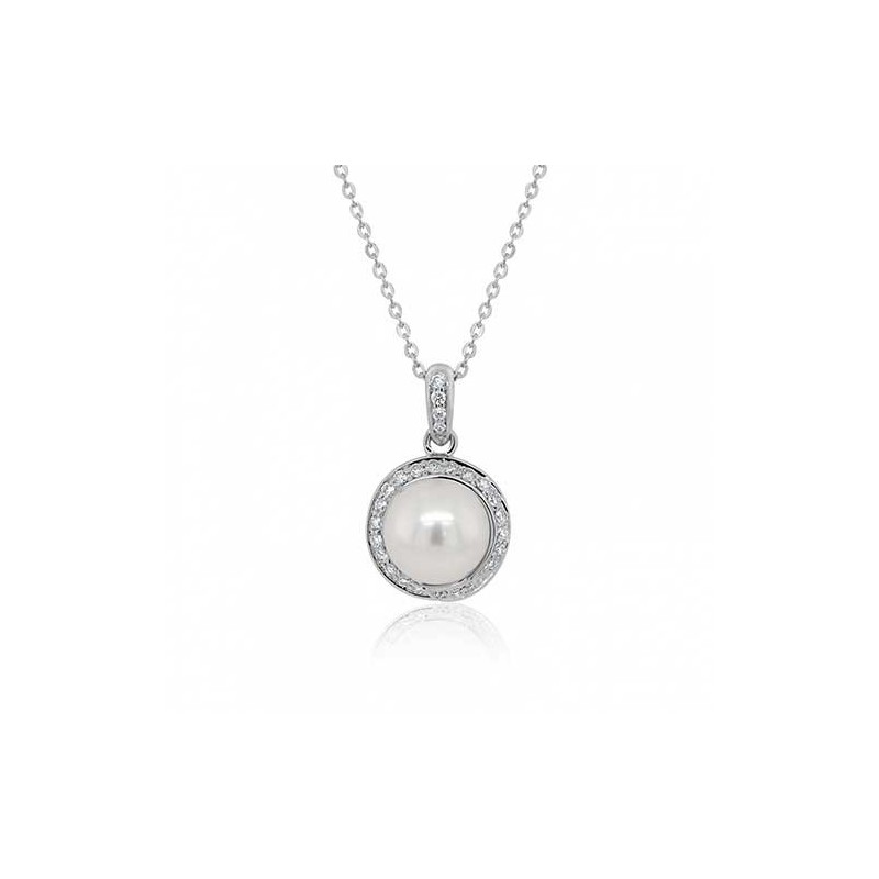 9ct White Gold Pearl & Diamond Pendant - 0.18cts