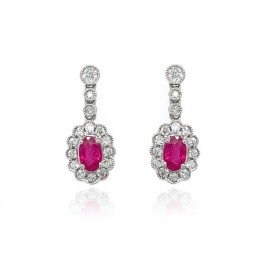 9ct White Gold Ruby & Diamond Scalloped Drop Earrings - 0.35