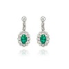 9ct White Gold Emerald & Diamond Scalloped Drop Earrings - 0.35