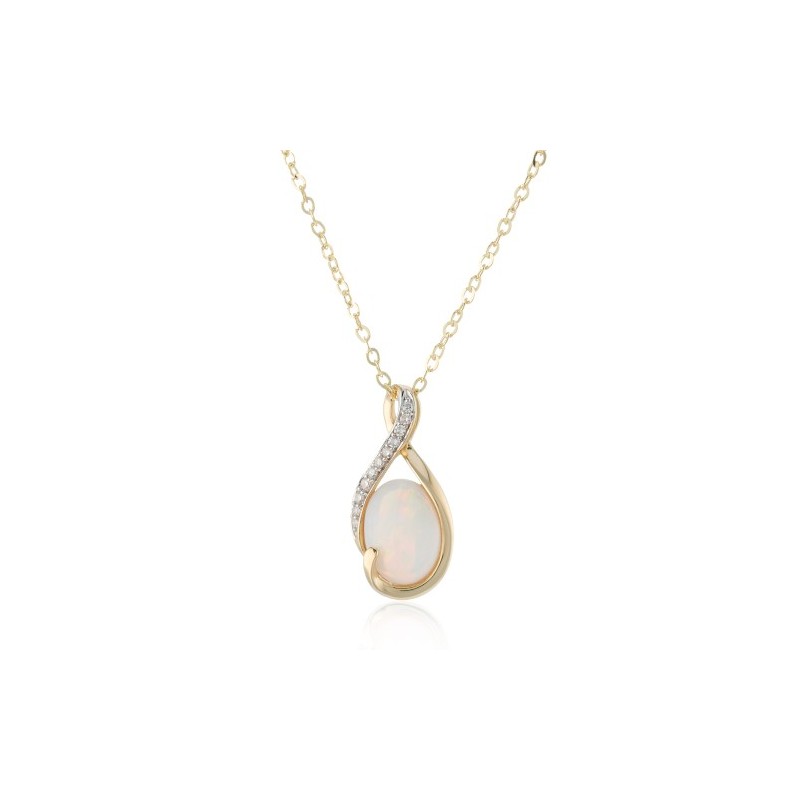 Oval Opal & Diamond Pendant & Chain | October Birthstone