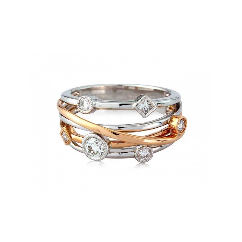 Rose & White Gold Diamond Cross-over Ring - Macintyres of Edinburgh