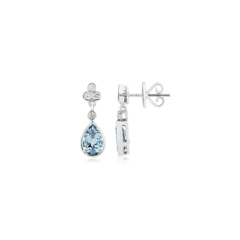 18ct White Gold Aquamarine & Diamond Drop Earrings - Macintyres