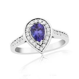 18ct White Gold Tanzanite & Diamond Ring - T 0.59 D 0.50ct