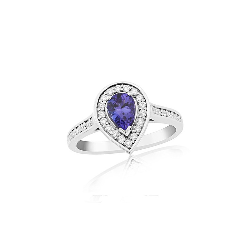 18ct White Gold Tanzanite & Diamond Ring - T 0.59 D 0.50ct