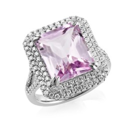 18ct White Gold Kunzite & Diamond Dress Ring - K 6.77 D 0.65