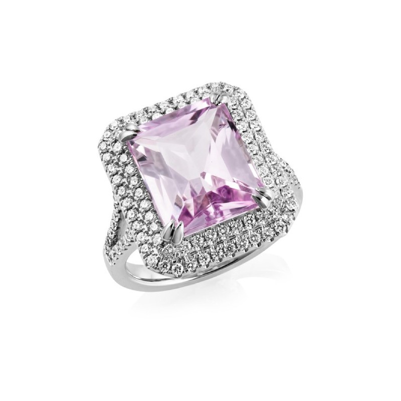 18ct White Gold Kunzite & Diamond Dress Ring - K 6.77 D 0.65