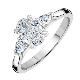 Platinum 3st Oval & Pear-shaped Diamond Ring - 0.90 + 0.21 F/VS2