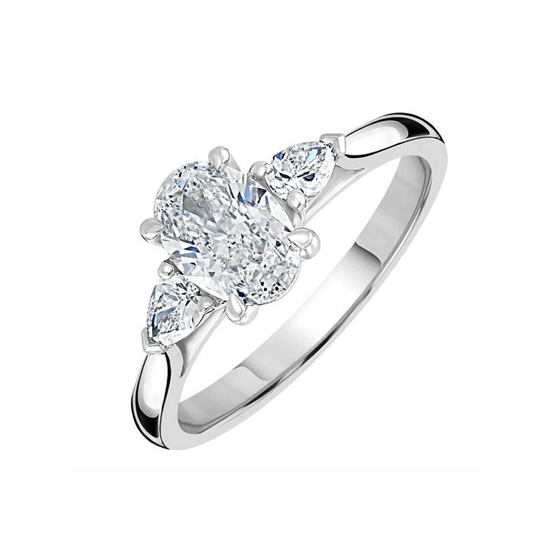 Platinum 3st Oval & Pear-shaped Diamond Ring - 0.90 + 0.21 F/VS2