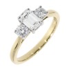 18ct Gold Emerald Cut & Round Brilliant Cut Diamond Ring - 0.58