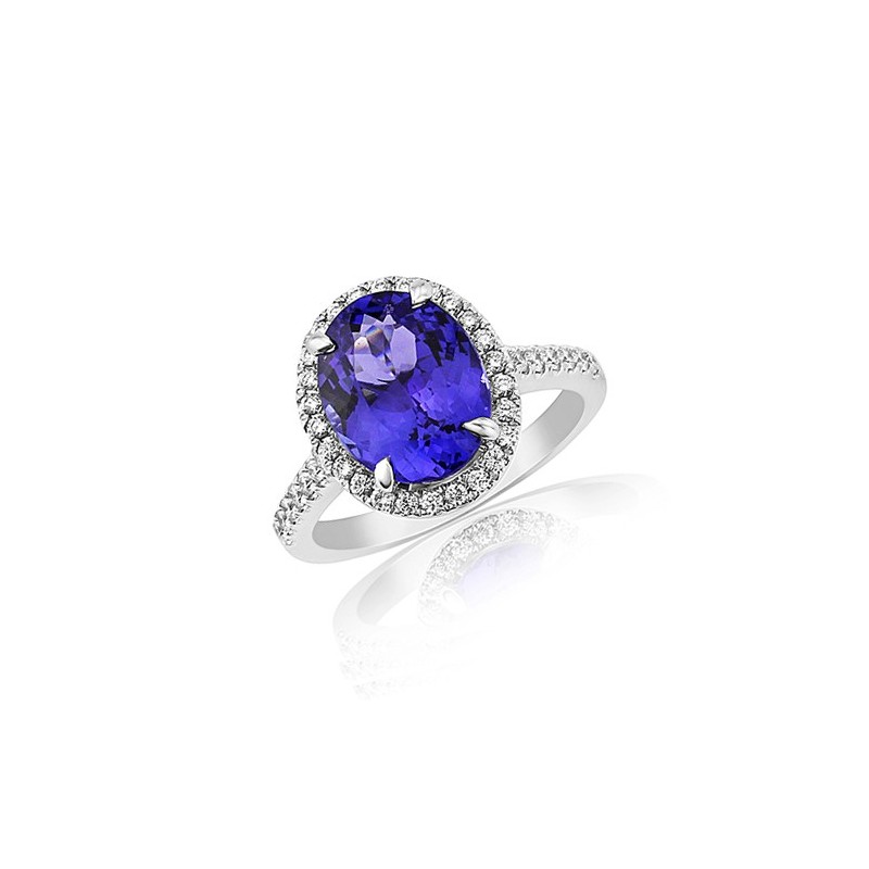 18ct White Gold Tanzanite & Diamond Dress Ring - T 3.61 D:0.51