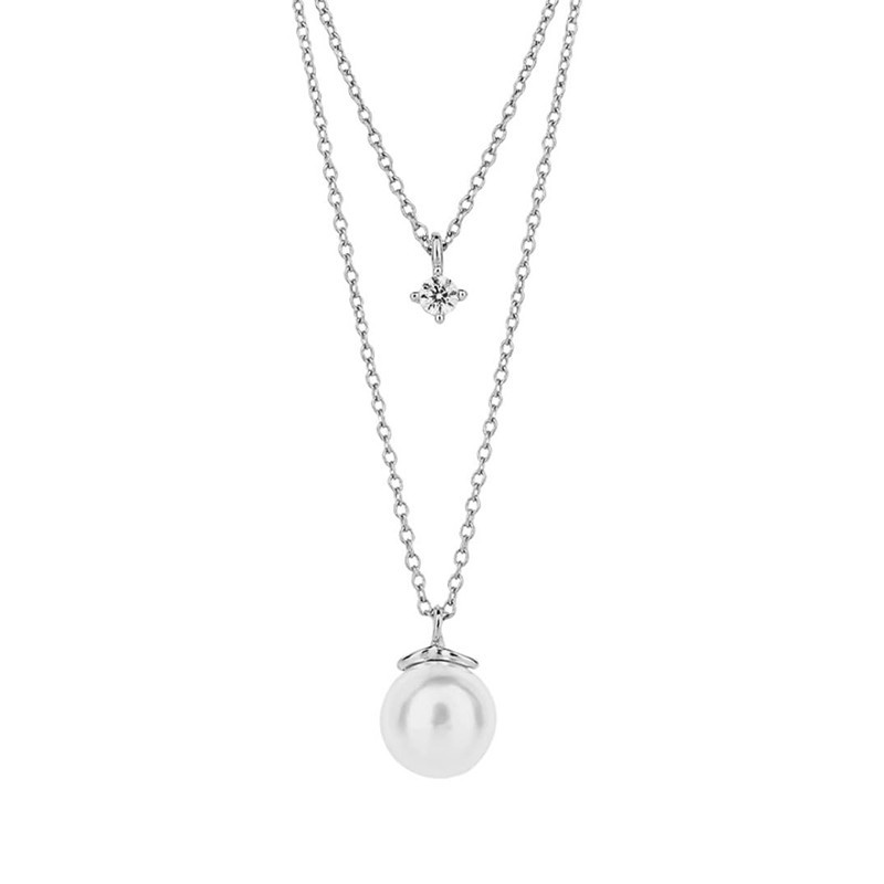 Diamonfire Double Chain Pearl & CZ Necklace - N4496