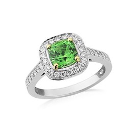 18ct White Gold Tsavorite & Diamond Cluster Ring - T 1.81 D 0.31