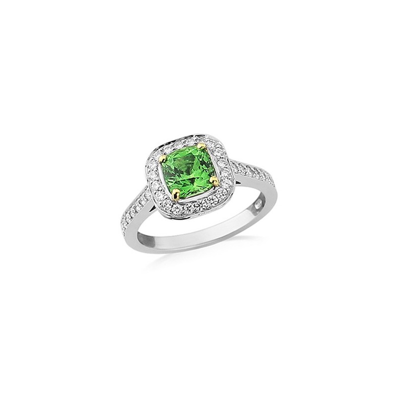 18ct White Gold Tsavorite & Diamond Cluster Ring - T 1.81 D 0.31