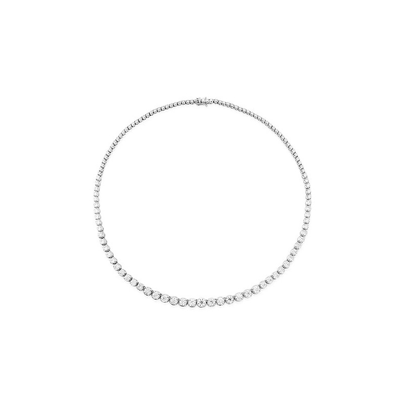 18ct White Gold Graduated Diamond Line Necklace - 10.80cts