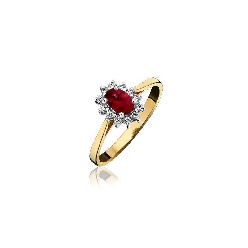 18ct Gold Ruby & Diamond Cluster Ring - R 0.72 D 0.17