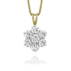 18ct Gold 7st Diamond petal Cluster Pendant - 1.60