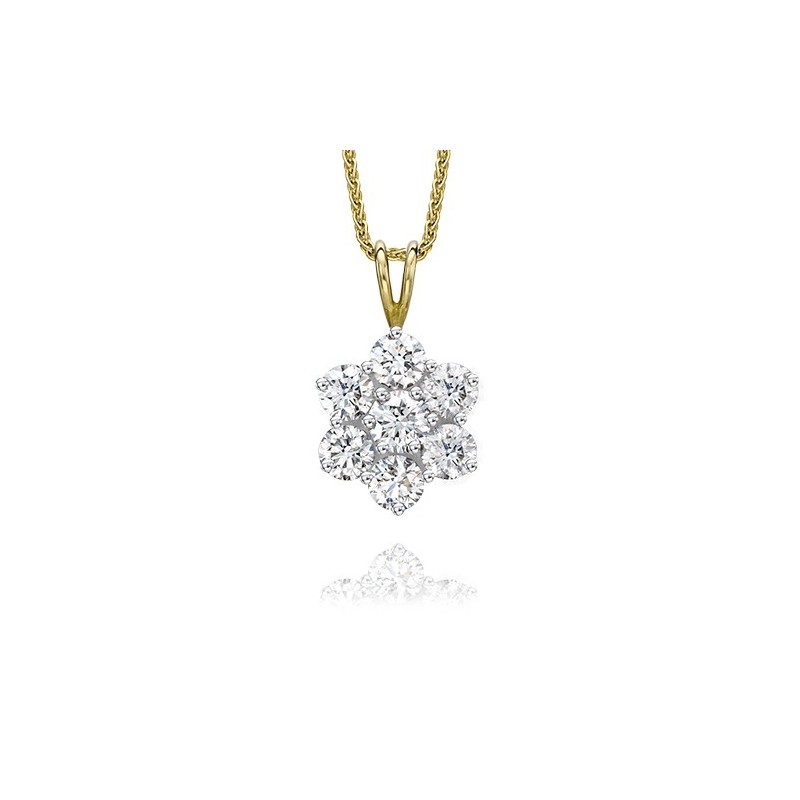 18ct Gold 7st Diamond petal Cluster Pendant - 1.60