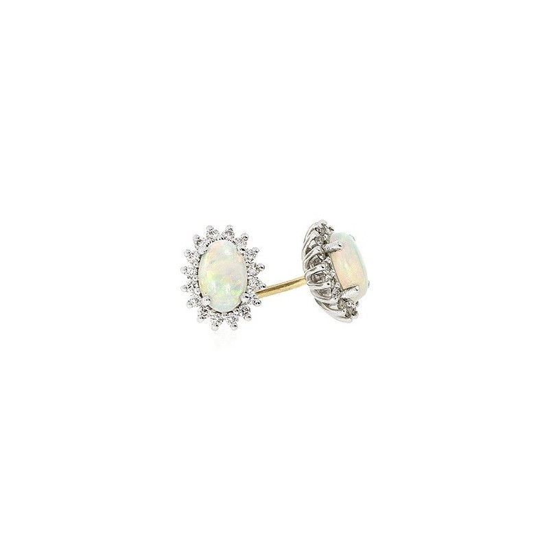 18ct Gold Opal and Diamond Earrings - O 0.54  D 0.18