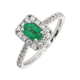 White Gold Octagonal Emerald & Diamond Cluster Ring