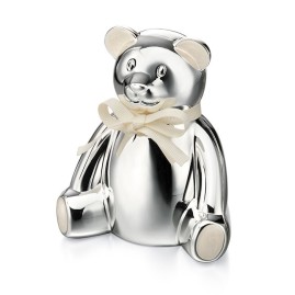 D for Diamond Silver Plated Teddy Bear Money Box - Y413