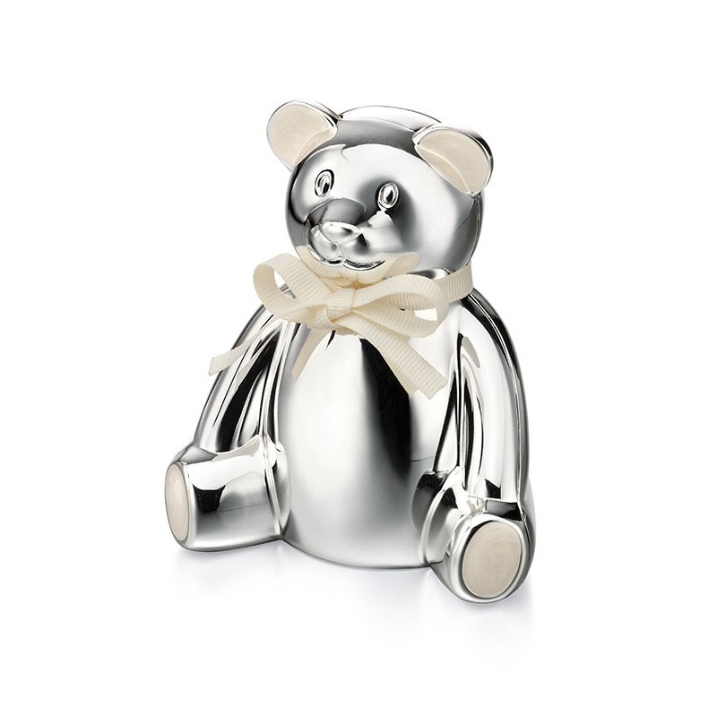 D for Diamond Silver Plated Teddy Bear Money Box - Y413