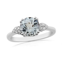 9ct White Gold Aquamarine & Diamond Dress Ring - D 0.08ct