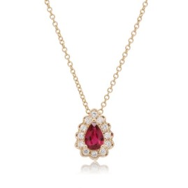 9ct Gold Ruby & Diamond Cluster Necklet R 0.55 D 0.17