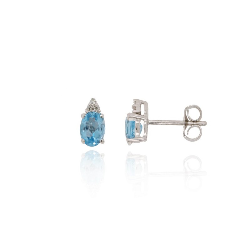 White Gold Blue Topaz & Diamond Stud Earrings - Macintyres of Edinbrugh