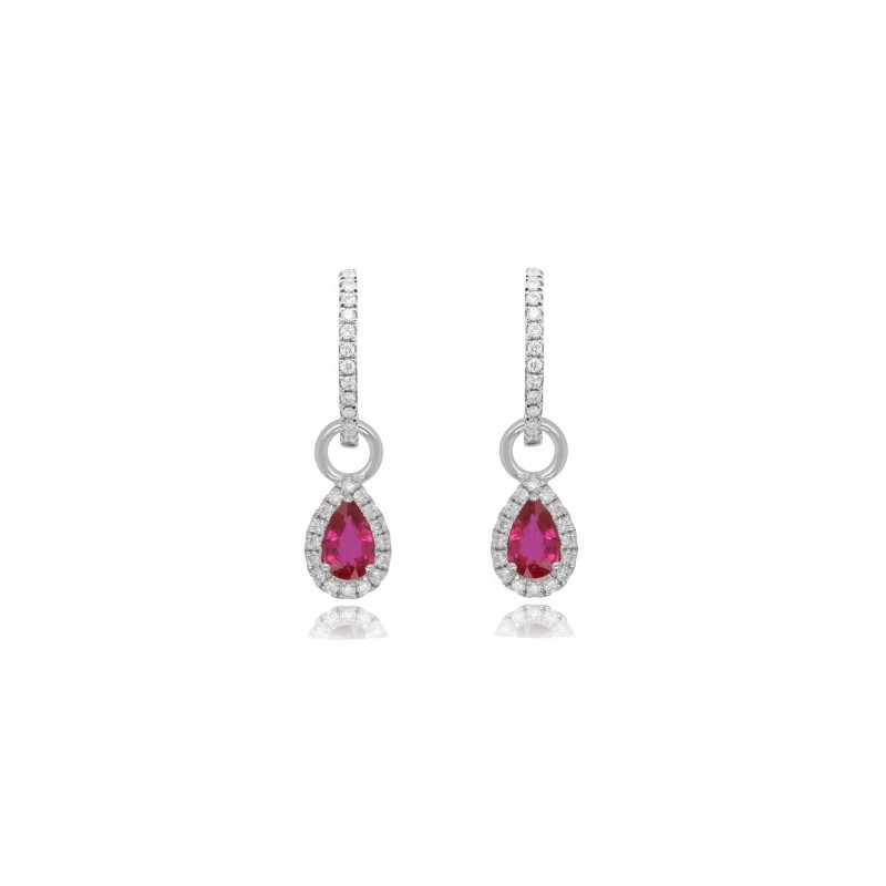 9ct White Gold Ruby & Diamond Huggy Drop Earrings