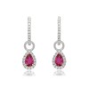 9ct White Gold Ruby & Diamond Huggy Drop Earrings