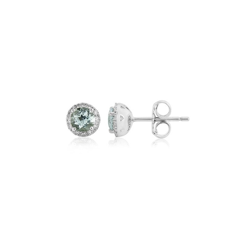 9ct White Gold Aquamarine & Diamond Stud Earrings