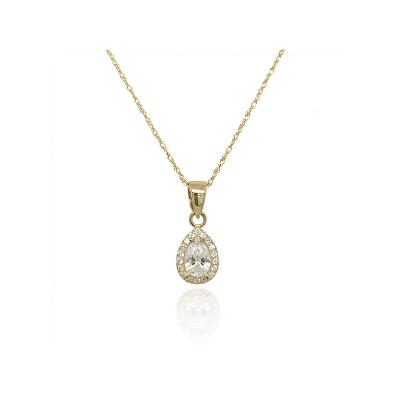 9ct Yellow Gold Pear Shaped CZ Halo Cluster Pendant