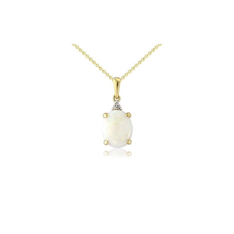 9ct Gold Oval Opal & Diamond Pendant | Macintyres of Edinburgh