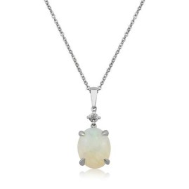 9ct White Gold Opal & Diamond Pendant & Chain - O 2.5ct D 0.05ct