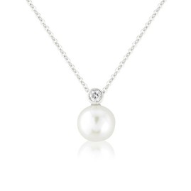 9ct White Gold Cultured Pearl & Diamond Pendant - D 0.05ct