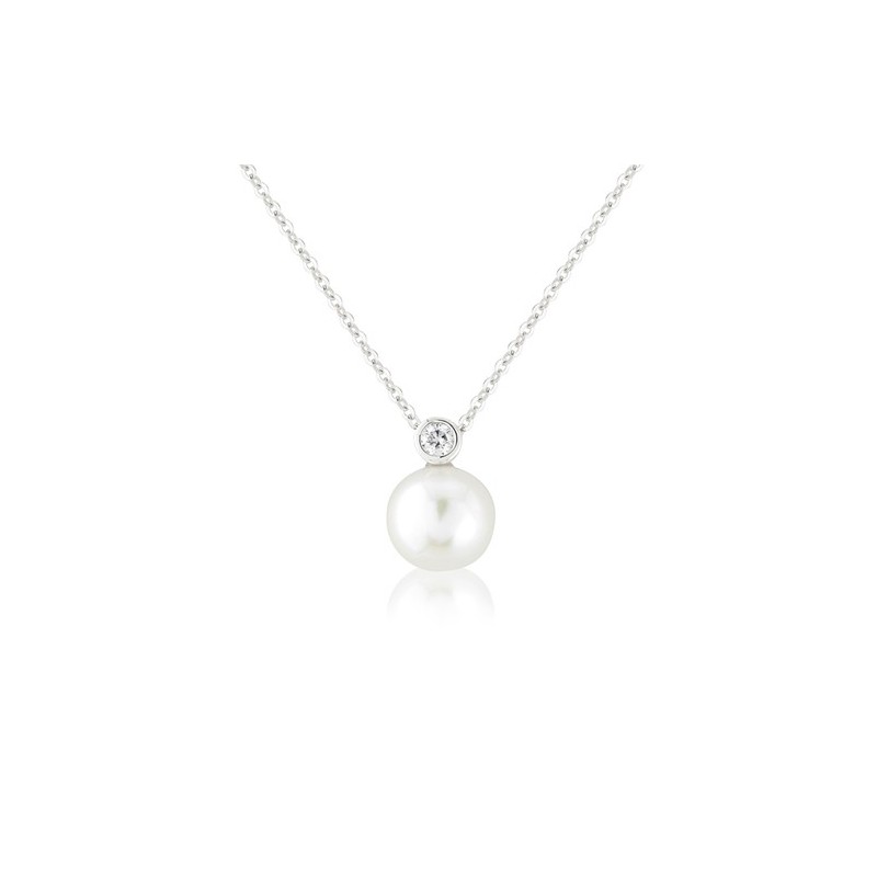 9ct White Gold Cultured Pearl & Diamond Pendant - D 0.05ct