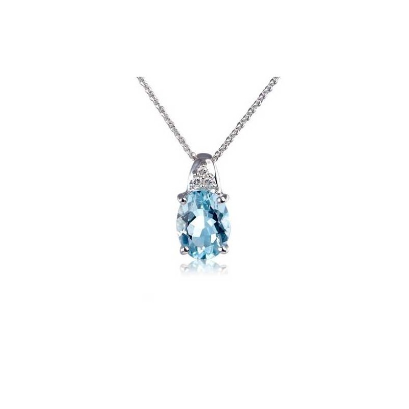 9ct White Gold Diamond & Aquamarine Pendant