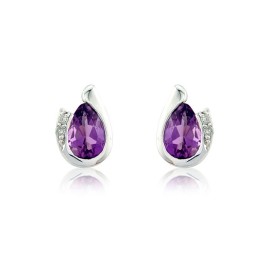 9ct White Gold Amethyst & Diamond Curl Earrings - Macintyres of Edinburgh