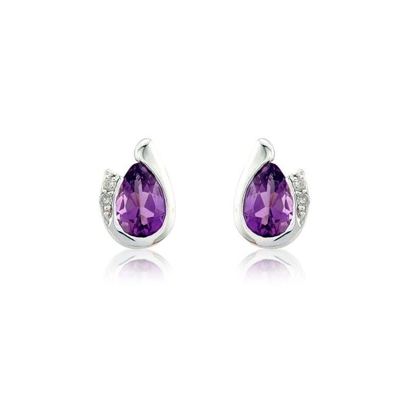 9ct White Gold Amethyst & Diamond Curl Earrings - Macintyres of Edinburgh