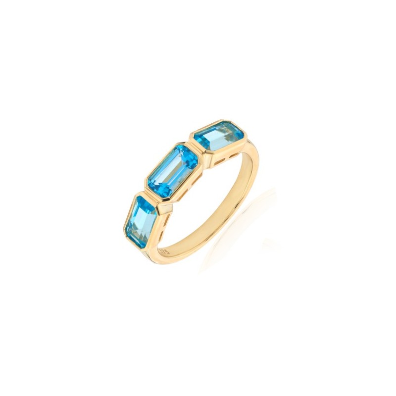 9ct Gold 3st Swiss Blue Topaz Dress Ring