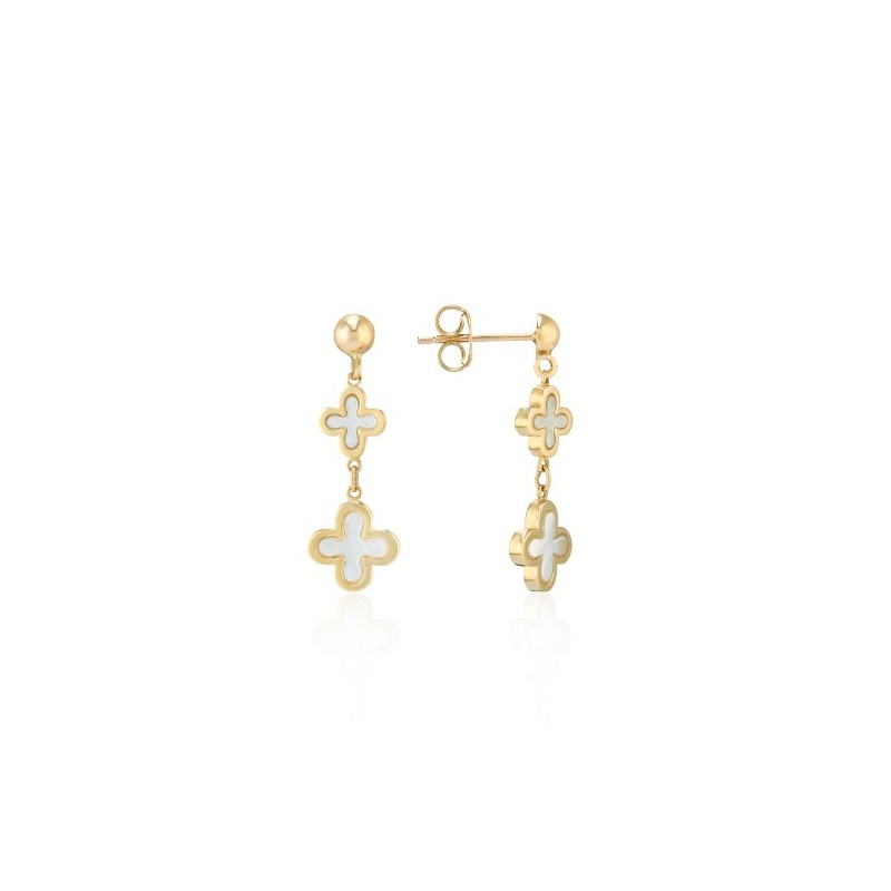 9ct Gold Mother-of-pearl Quatrefoil Drop Earrings