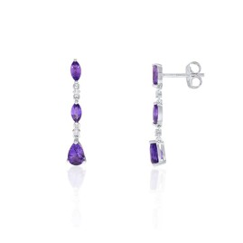 Amethyst & Diamond Drop Earrings White Gold